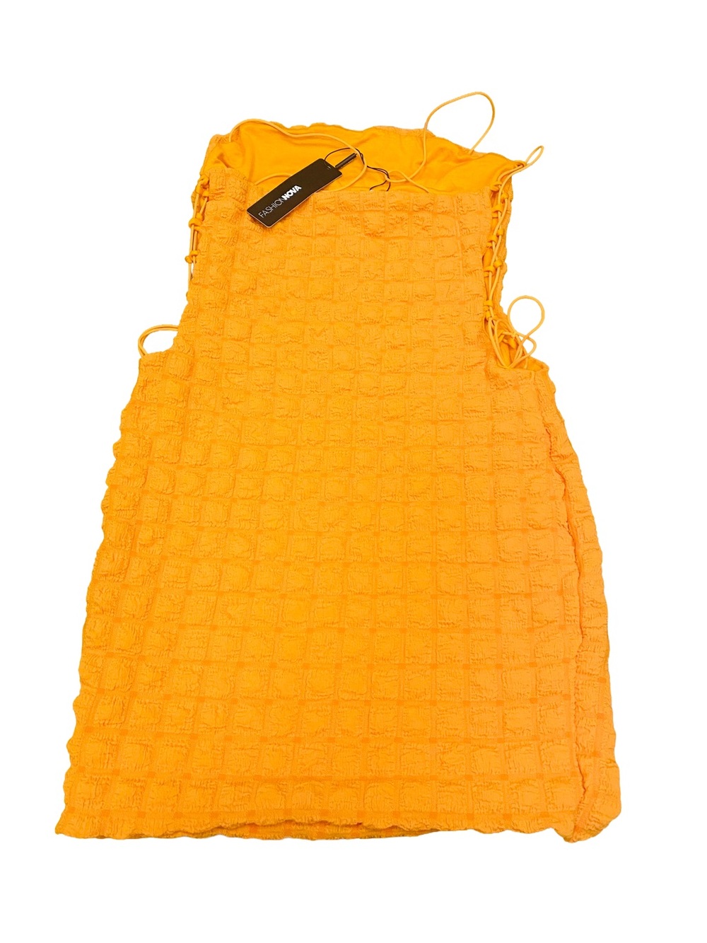 Fashion Nova Womens Orange Solid Mini Dress Straight Neck Lace-Up Mini Dress Lrg